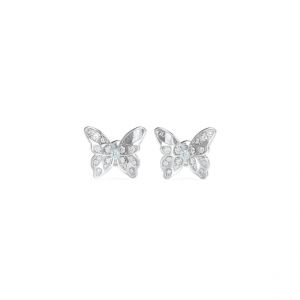 Boucles D'Oreilles Chrysalis Acier Rhodié Puces Papillon Pavé De Zircons Cubiques