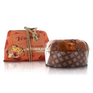 Vergani Panettone italien artisanal caramel au beurre salé et chocolat blanc et 750g - Gâteau de Noël italien typique à partager pendant les fêtes ou offrir à Noël - Produit italien - Idée cadeau Noël