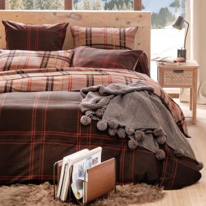 Drap plat en coton motifs carreaux imprimés KILT orange