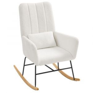 Fauteuil à bascule avec accoudoirs surface en tissu peluche blanc