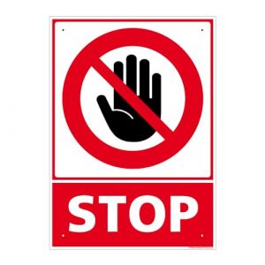 Panneau de signalisation prépercé PVC ou ALU rectangulaire + kit de fixation - Main stop - PVC 1 mm - 210 x 300 mm