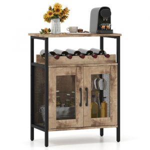 Buffet de bar &agrave; vin 60 x 34 x 79 cm rangement pratique et polyvalent style industriel en m&eacute;tal bois brun rustique