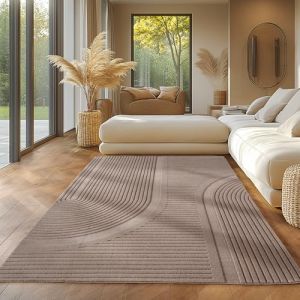 Tapis SIMPEX boho scandinave uni Beige 160x230 cm Tapis d&eacute;coratif doux et lavable avec effet 3D salon et la chambre &agrave; coucher