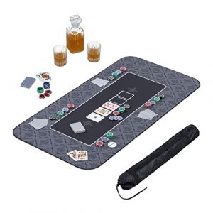 Image de Relaxdays Tapis de poker, en polyester, caoutchouc, résistant et antidérapant, 120 x 60 cm, Texas Holdem, couleur noire