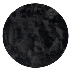 Paco Home - Tapis De Salon, Rond Petit Tapis En Fausse Fourrure, Chambre d'Enfants, Peluche Shaggy Tapis De Lit Noir, 100 cm rond