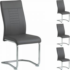 Idimex Lot de 4 chaises de salle à manger ou cuisine LOANO avec assise rembourrée et piètement chromé, revêtement en synthétique gris foncé