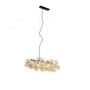 Qazqa Suspension intelligente noire avec verre ambre incluant 8 G9 Wifi - Uvas
