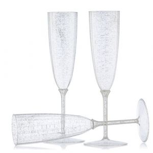 DECORLINE 8 flûtes à champagne luxe 200ml - pailleté argent 7228