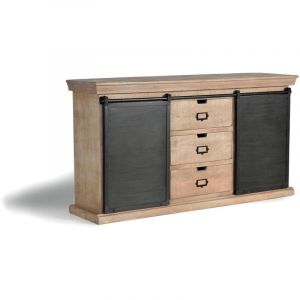 Decoration D ’ Autrefois - Buffet industriel en manguier et détails en métal noir