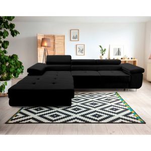 Canapé d'angle gauche convertible 6 places en velours noir