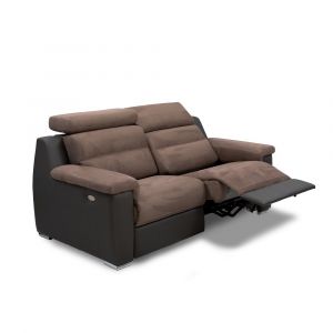 Image de Italian Spirit Canap&eacute; 3 places relax &eacute;lectrique RELAXO avec syst&egrave;me z&eacute;ro wall bicolore gris graphite - taupe