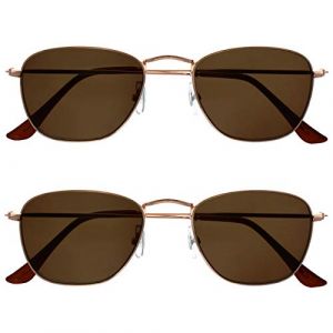 Opulize Sky Pack 2 Mince Bordé Or Rose Clair Pointes Brunes Hommes Femmes Lecteurs Soleil Lunettes De Lecture UV400 SS95-9 +1,00