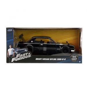 Jada 253203004 Toys Fast & Furious Brian's 1971 Nissan Skyline GT-R 2000 (C10) Voiture Tuning à l'échelle 1/24 avec Spoiler, Portes ouvrantes, Capot et Coffre, Roue Libre, Noir