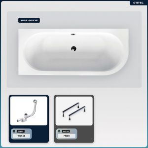 Baignoire asymétrique - 150 x 75 cm - Droite - sans Habillage - avec Pieds - Vidage Chrome - AVITA