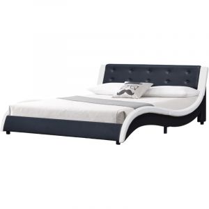 Literie Julien - Lit mathis pour matelas 140x190 - Sommier + T&ecirc;te de Lit Couleur blanc & noir + Pieds en 5 cm pour matelas - 2 x 13 Lattes