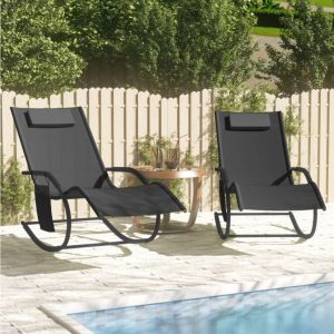 VidaXL Chaises longues &agrave; bascule 2 pcs Noir Acier et textil&egrave;ne - Black