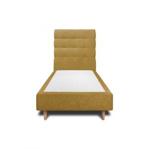 Lit avec t&ecirc;te de lit capitonnee tissu et sommier tapissier jaune - Hauteur totale : 35cm