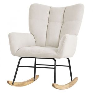 Ml-design - Fauteuil à Bascule Beige, avec Housse en Tissu Éponge, Structure en Acier, Pieds en Bois Naturel, Chaise de Relax, Fauteuil de Relaxation