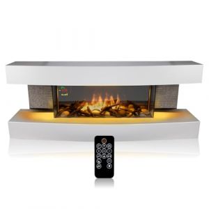 Classic Fire Cheminée Electrique Montreal- Cheminee Decorative 2000W - Cheminée Électrique avec Effet Flame, Chauffage, Télécommande et Minuterie - Autoportante - Blanc