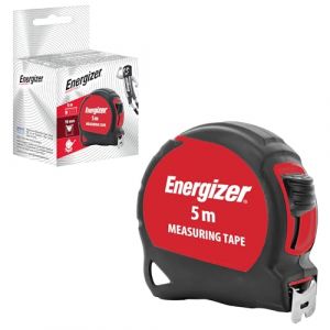 Energizer Mètre Ruban 5 Mètres Système métrique - Noir et Rouge - Bi Matière Tylon - Boitier Ergonomique - Ruban en Acier Laqué avec crochet 19mm - Blocage Du Ruban - Retour Automatique
