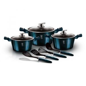 Berlinger Haus Aquamarine Ensemble de 10 cuisinières à induction, marbre antiadhésif sans PFOA, aluminium