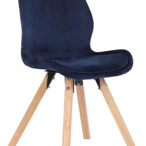CLP Chaise de salle à manger Luna avec pieds en bois, Bleu/Velours