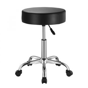 Tabouret &agrave; Roulettes-Duoku- Capacit&eacute; de 204 kg- Rond- R&eacute;glable en Hauteur- Cuir PU &Eacute;pais- pour Salon, Spa, Clinique- Noir
