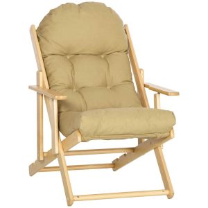 Image de Outsunny Fauteuil de jardin pliable bois avec coussin capitonné