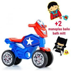 Molto Trotteur Moto pour Bébé - Ma première moto Cross Star - Bleu - 4 roues - Sac à dos Batman inclus