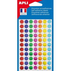 APLI 013934 - Etui de 308 pastilles adhésives col. métal. assortis, diam. 8 mm (4 feuilles / cdt)