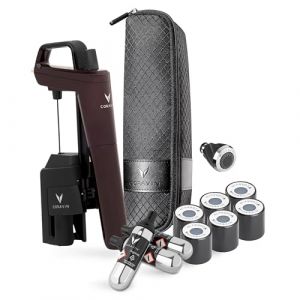 Coravin Timeless Six Plus Syst&egrave;me de conservation du vin &ndash; Avec 3 capsules de gaz argon pur, 6 bouchons &agrave; vis et a&eacute;rateur de vin &ndash; &Eacute;dition limit&eacute;e Hermitage Red