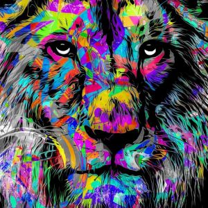 Tableau Tête de lion colorée - 50x50cm - made in France