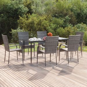 VidaXL Ensemble &agrave; d&icirc;ner de jardin 7 pcs Gris R&eacute;sine tress&eacute;e