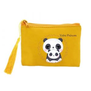 Image de Porte Monnaie et cles Jaune Panda Maman Personnalisable