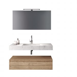 Astra Meuble salle de bain 5 pièces en marbre de Carrare/mélamine chêne miel