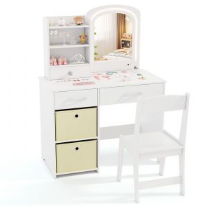 Coast Kids Dressing Table avec miroir et éclairage - 80x40x108 cm - Rose/Blanc - Chaise et rangement inclus