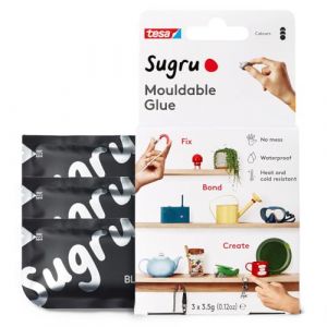 Sugru by tesa - P&acirc;te Fixante Polyvalente &agrave; Modeler en Lot de 3 x 3.5 g - P&acirc;te Durcissante Adh&eacute;sive Polyvalente pour D&eacute;corer, Coller, R&eacute;parer, et pour Bricolage Cr&eacute;atif - Noir