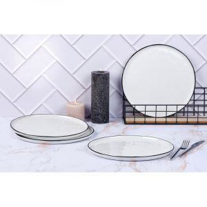 Lot de 4 assiettes plates en gr&egrave;s blanc D27.5