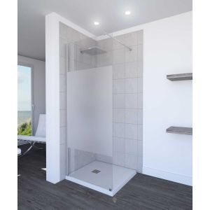 Image de Aurlane Paroi de douche 90x200 cm a l'italienne avec bras de fixation extensible - verre 8mm - bande depoli