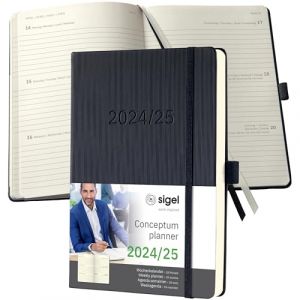 Sigel C2501 Agenda semainier 2024/2025, A5, couverture rigide, noir - Conceptum