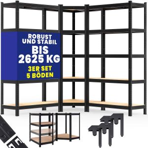 Monzana Étagère lourde et étagère d'angle Lot de 3, noir, 875kg chacune