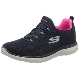 Image de Skechers Summits Leopard Spot, Baskets Femme, Maillage Bleu Marine avec Bordure Rose Vif, 39 EU