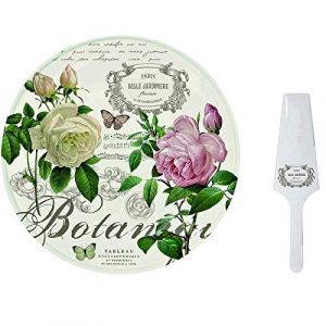 Easy life PLAT A TARTE EN PORCELAINE AVEC PELLE DECOR JARDIN BOTANIQUE - EASYLIFE