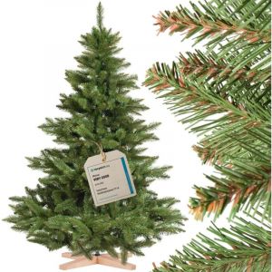 FairyTrees Sapin de No&euml;l Artificiel 150cm NORDMANN Arbre de No&euml;l avec Support en Bois Sapin avec Tronc Vert Made in EU
