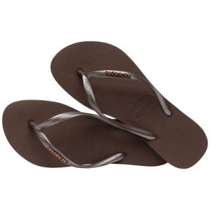 Havaianas Tongs Slim Logo Metallic marron foncé femme - 33-34