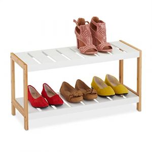 Relaxdays &Eacute;tag&egrave;re &agrave; chaussures, 2 niveaux, pour 6 paires, bambou et MDF, HLP : env. 36 x 70 x 26 cm, nature et blanc