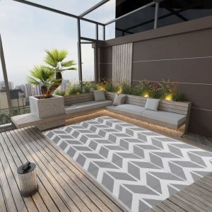 VidaXL Tapis d'extérieur Gris 190x290 cm PP - Blanc et gris