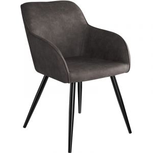 Image de TecTake Chaise de Salle à Manger en Tissu 1 Place Pieds en Acier Noirs avec Accoudoirs - Gris Foncé