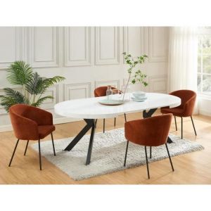 Table à manger extensible 4 à 8 couverts en MDF et acier - Blanc laqué et noir - KOMONI