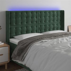 VidaXL Tête de Lit à LED Meuble de Chambre à Coucher Accessoire de Lit Double Tête de Cadre de Lit Intérieur Vert Foncé 203x16x118/128 cm Velours